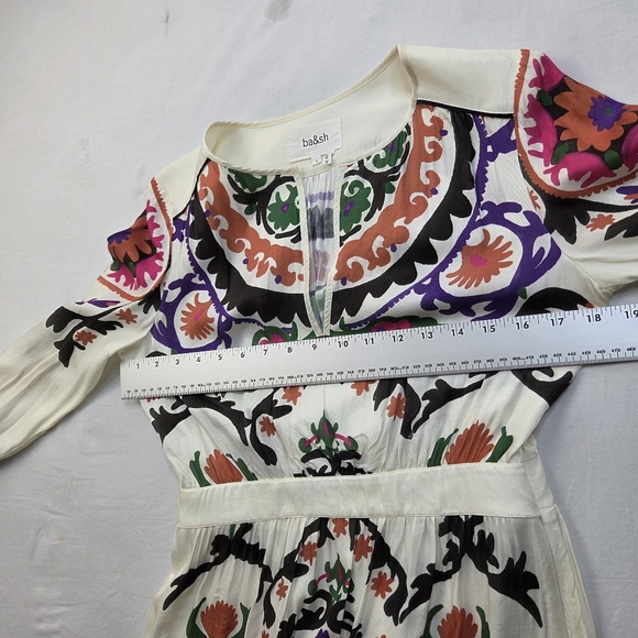 ba&sh Floral Boho Dress Size S Viscose Long Sleeve White Printed Mini - Picture 14 of 16
